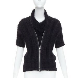Chanel Angora Blend Logo Zip Sweater